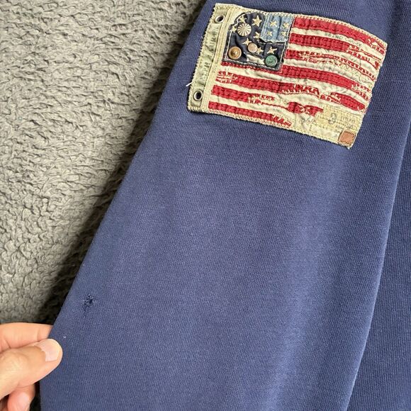 Polo Ralph Lauren Hoodie Mens 4XB Big Blue Sweatshirt Flag Patch Thermal Lined - Picture 5 of 16